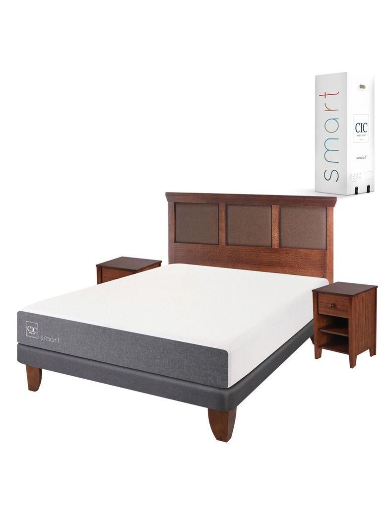 Cama Europea Smart 2 Plazas Base Normal + Set Muebles New Torino Caramelo-0