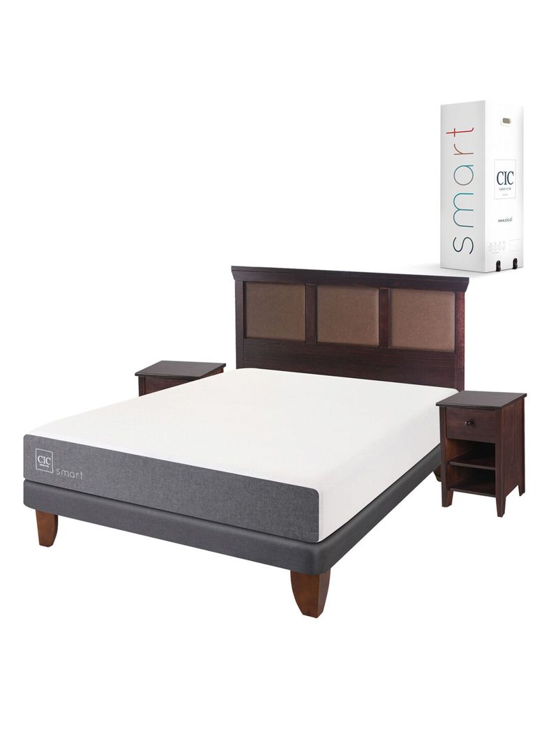 Cama Europea Smart 2 Plazas Base Normal + Set Muebles New Torino Chocolate-0