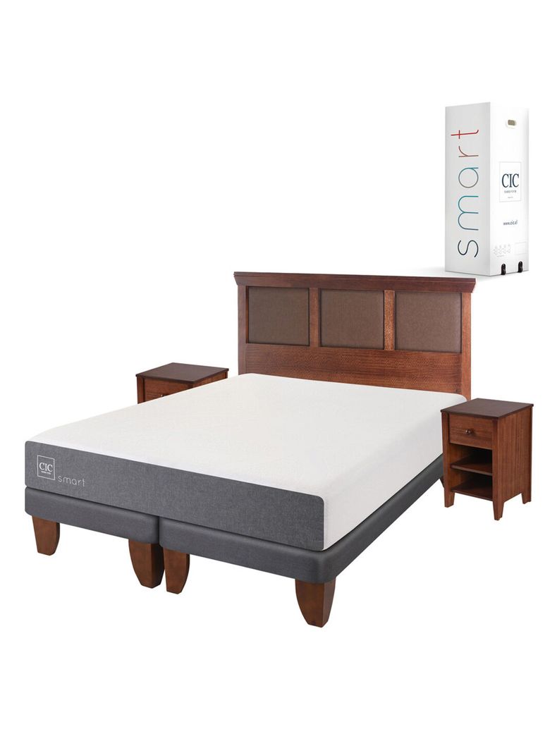 Cama Europea Smart 2 Plazas Base Dividida + Set Muebles New Torino Caramelo-0
