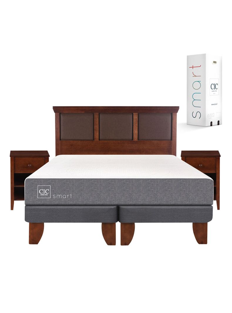 Cama Europea Smart 2 Plazas Base Dividida + Set Muebles New Torino Caramelo-1