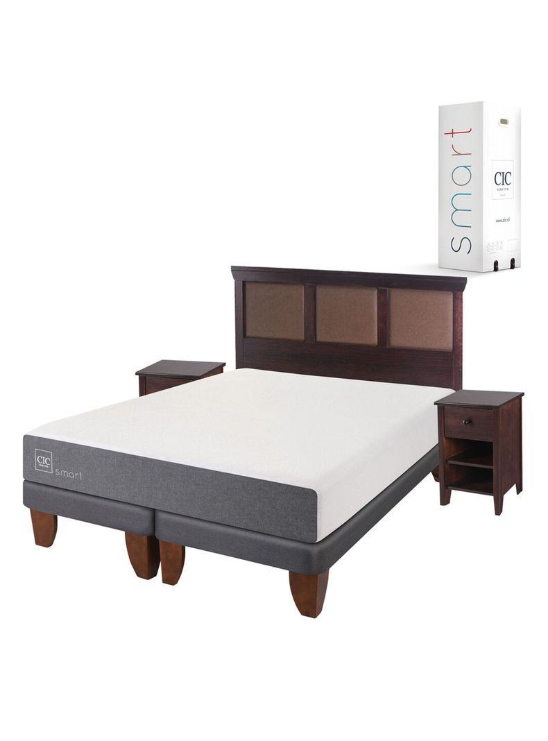 Cama Europea Smart 2 Plazas Base Dividida + Set Muebles New Torino Chocolate-0