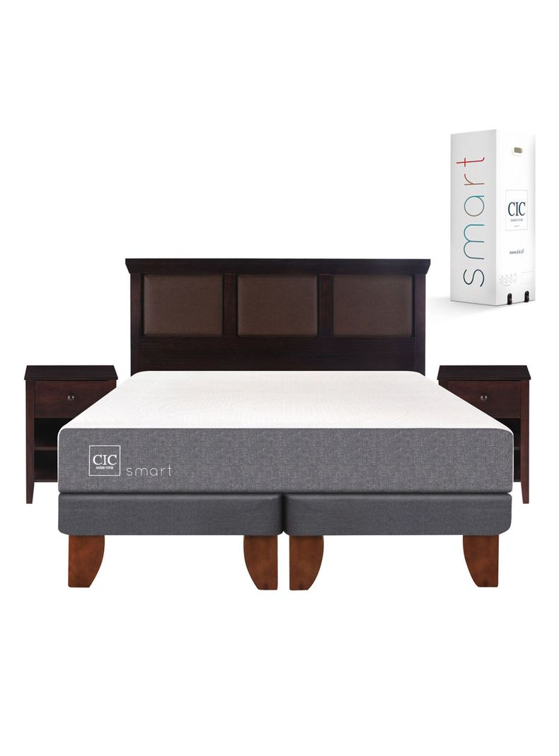 Cama Europea Smart 2 Plazas Base Dividida + Set Muebles New Torino Chocolate-1