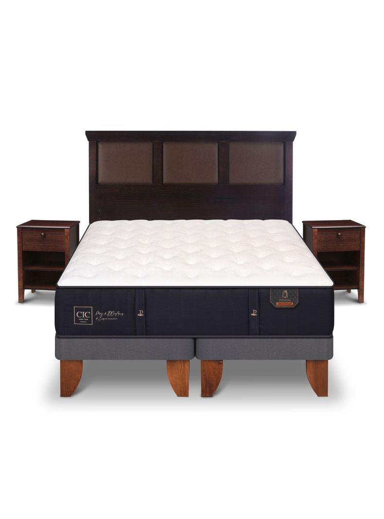 Cama Europea Premium 2 Plazas Base Dividida New Torino Chocholate + Set Muebles-2
