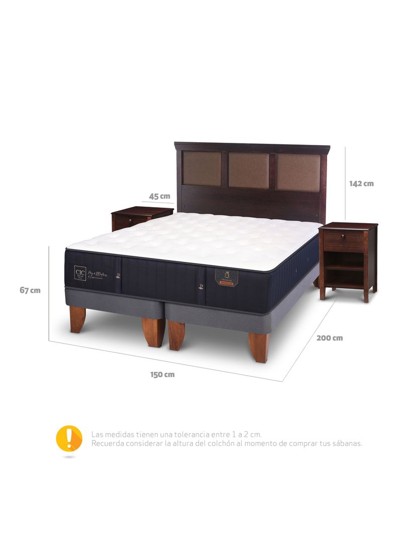 Cama Europea Premium 2 Plazas Base Dividida New Torino Chocholate + Set Muebles-1