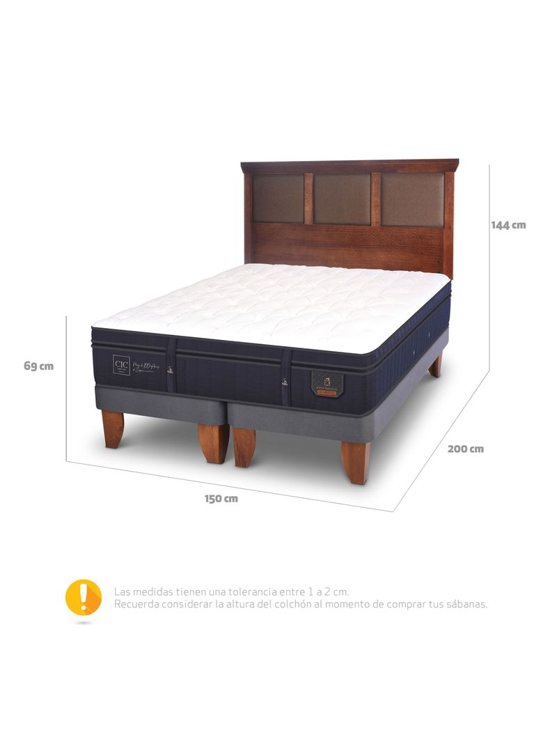 Cama Europea Super Premium 2 Plazas Base Dividida + Respaldo New Torino Caramelo-1