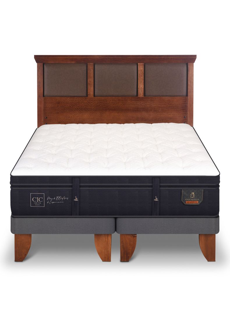 Cama Europea Super Premium 2 Plazas Base Dividida + Respaldo New Torino Caramelo-2