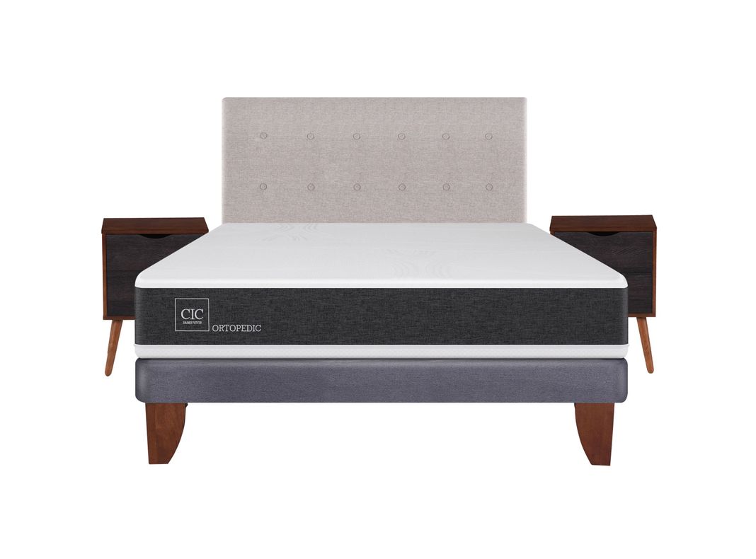 Cama Europea New Ortopedic 2 Plazas Base Normal + Set Muebles Tigris