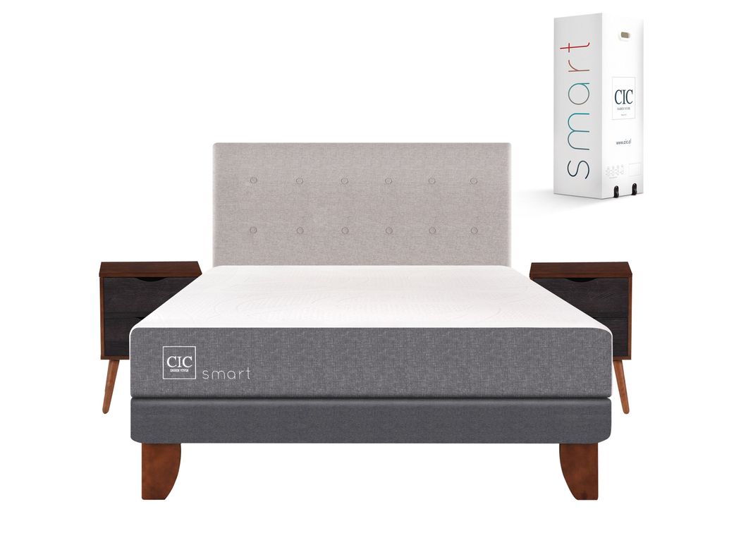 Cama Europea Smart 2 Plazas Base Normal + Set Muebles Tigris-1