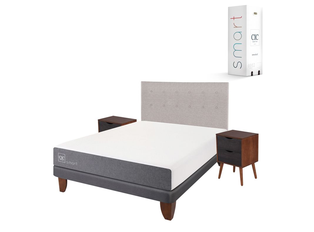 Cama Europea Smart 2 Plazas Base Normal + Set Muebles Tigris-0