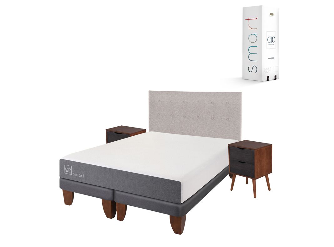 Cama Europea Smart 2 Plazas Base Dividida + Set Muebles Tigris-1