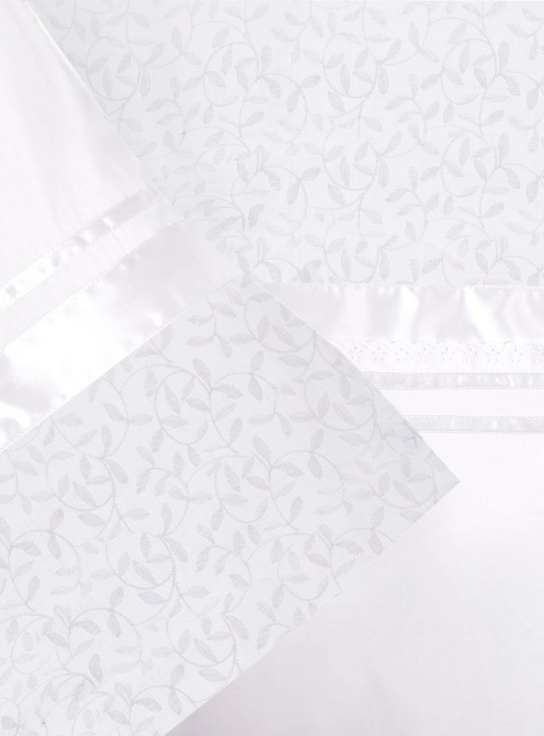 Juego Sábanas Broderie Hojita 1.5 Plazas 220 Hilos Blanco-1