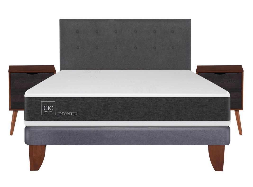 Cama Europea New Ortopedic 2 Plazas Base Normal + Set Muebles Eufrates
