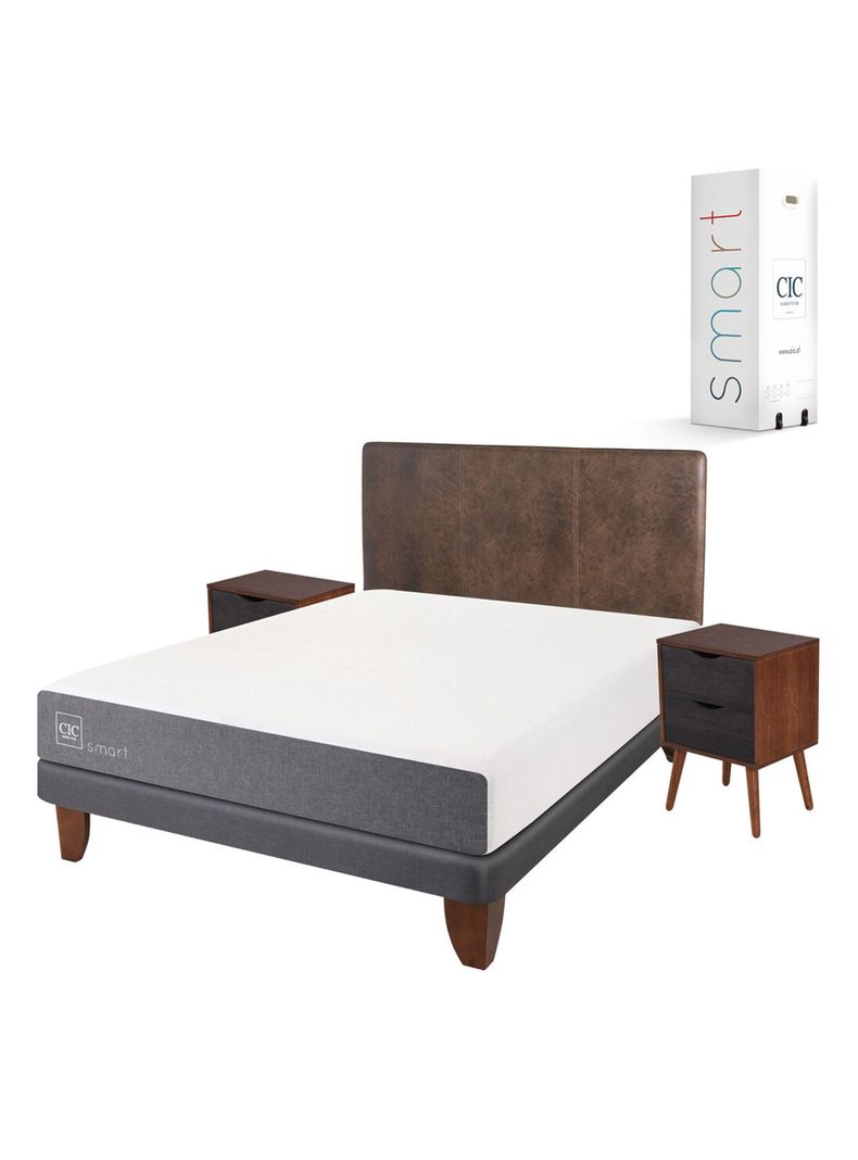 Cama Europea Smart 2 Plazas Base Normal + Set Muebles Baker-0