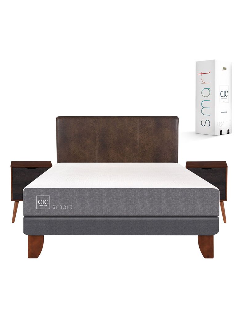 Cama Europea Smart 2 Plazas Base Normal + Set Muebles Baker-1
