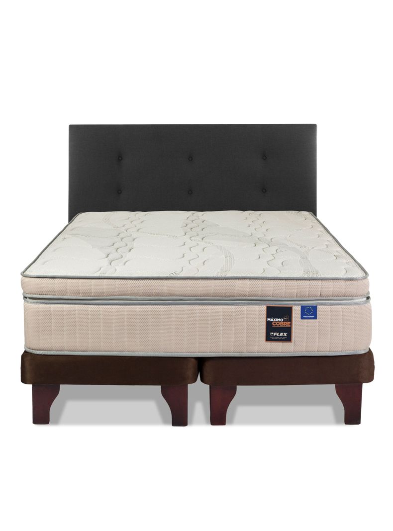 Cama Europea Maximo Cobre Base Dividida 2 Plazas Box + Respaldo Royal Negro-2