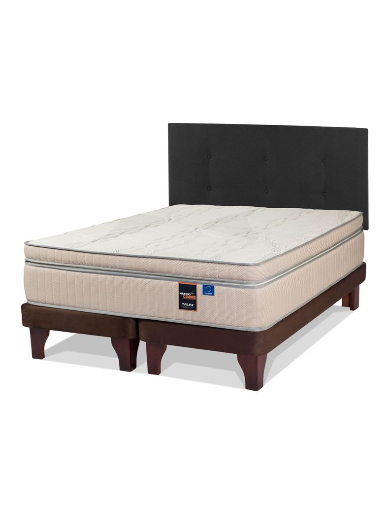 Cama Europea Maximo Cobre Base Dividida 2 Plazas Box + Respaldo Royal Negro-0