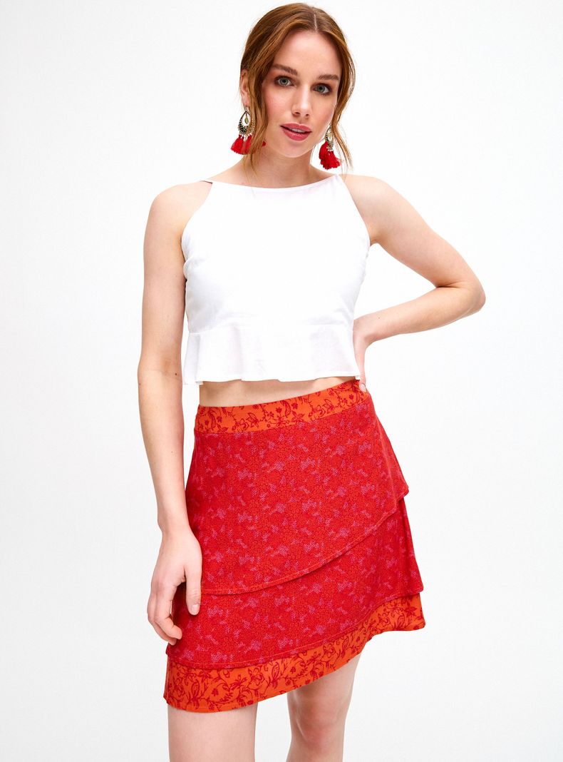 Falda Corta Dos Capas Full Estampado