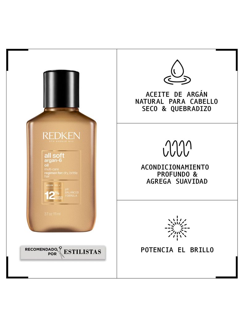 Aceite de Argán Hidratante Cabello Seco All Soft 111ml-1