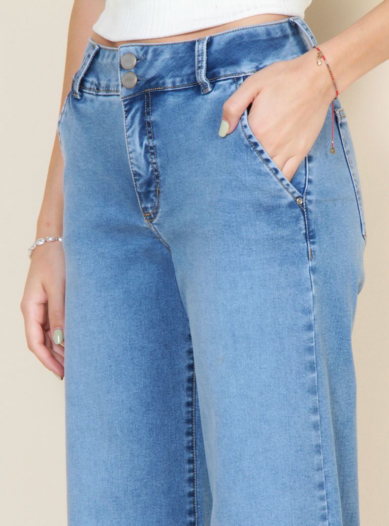 Jeans Wide Leg Tiro Alto Bolsillo Argentino 2 Botones-2