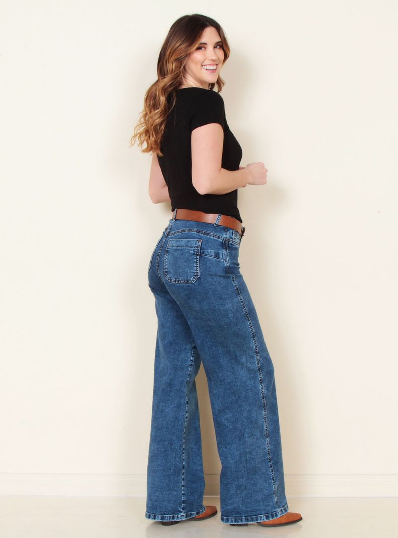 Jeans Wide Leg Tiro Alto Bolsillo Huaso Pretina-4