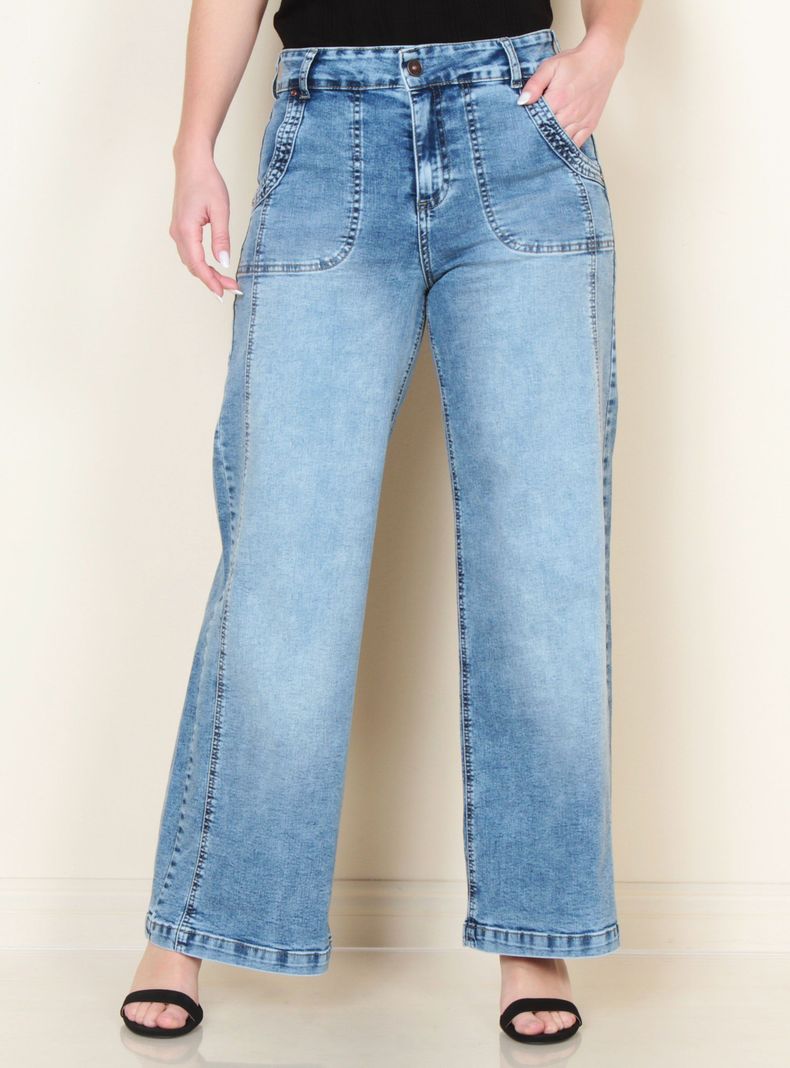 Jeans Cargo Wide Leg Tiro Alto Pretina Interna-0