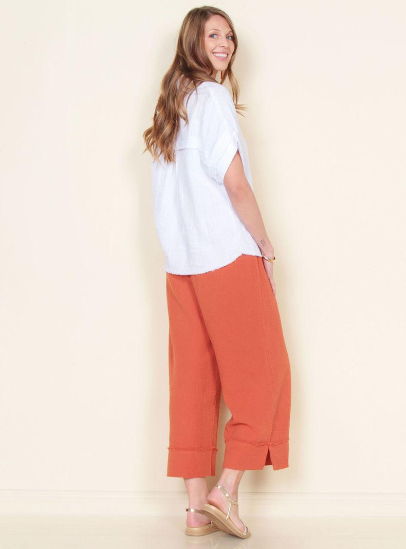 Blusa Manga Corta Sólida Escote en V-4