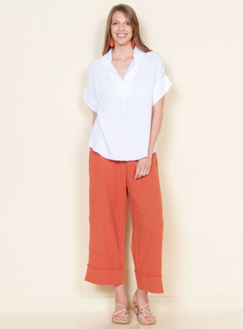 Blusa Manga Corta Sólida Escote en V-3