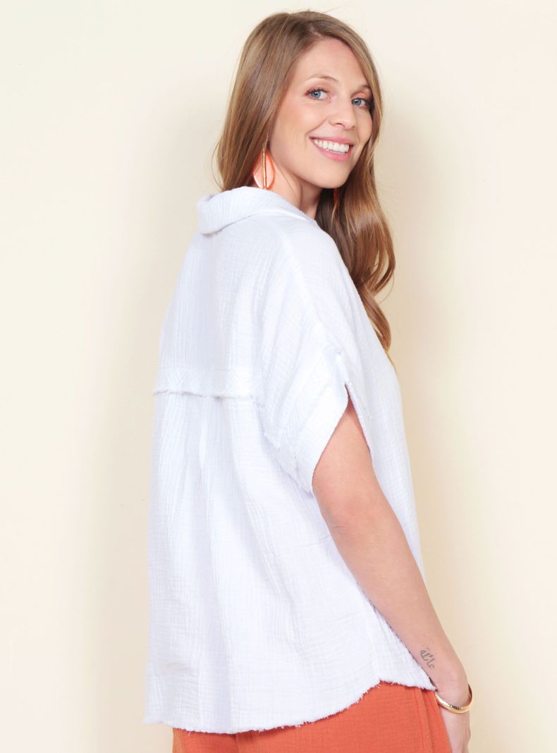 Blusa Manga Corta Sólida Escote en V-1