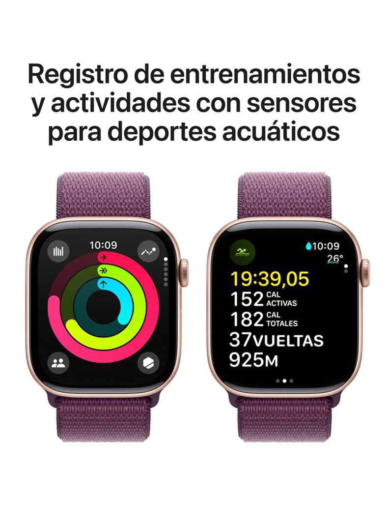 Apple Watch Series 10 GPS Caja Aluminio Oro Rosado 46mm Correa Loop Deportiva Ciruela-3