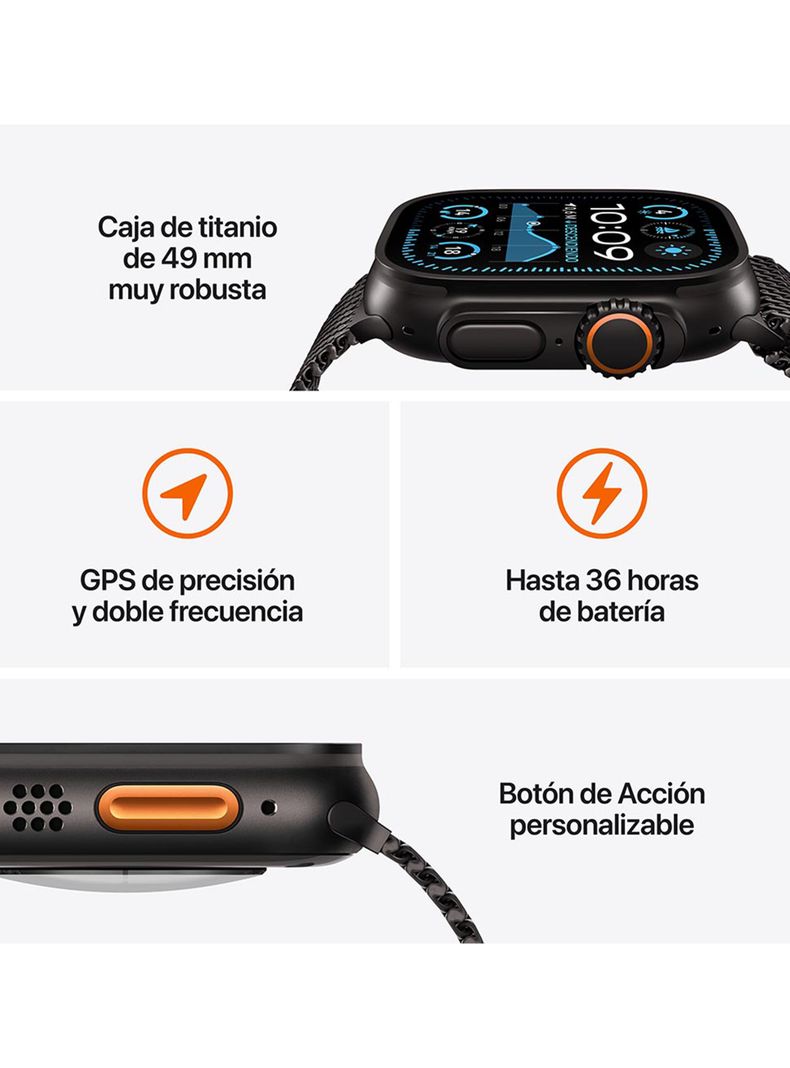 Apple Watch Ultra 2 GPS + Cellular Caja Titanio Negro 49 mm Correa Ocean Negra-2