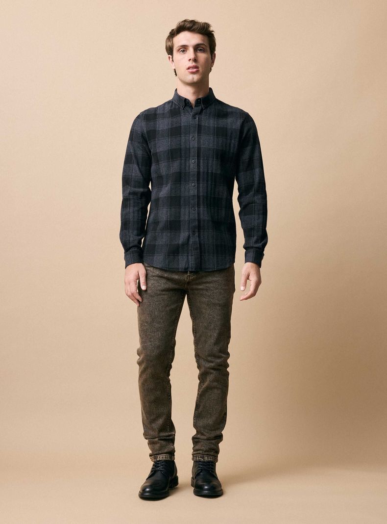 Camisa Cuadros Estampada Manga Larga-4