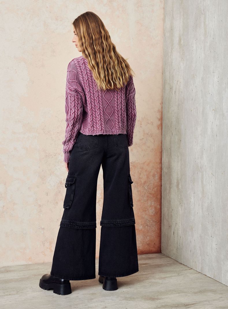 Jeans Bolsillos Cargo con Lavado y Cortes-5