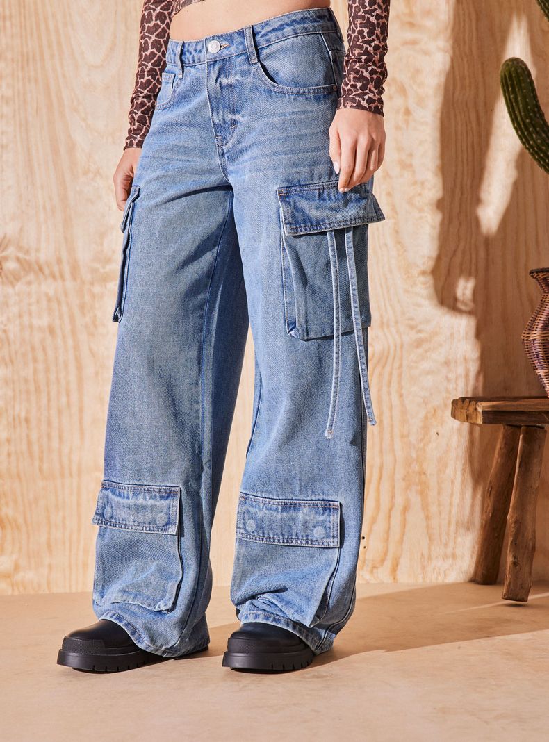 Jeans Wide Leg Multi Bolsillos-0