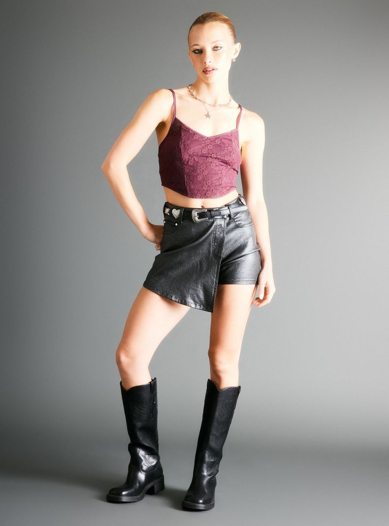 Falda Skort Look Cuero-4