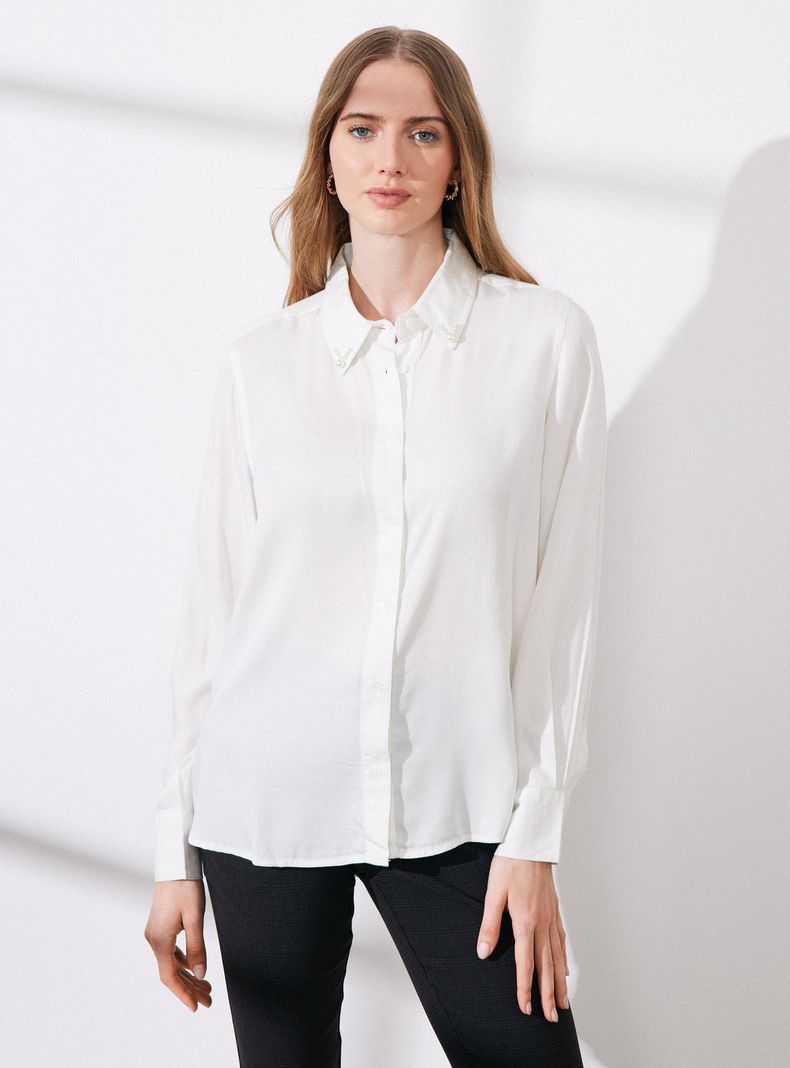 Blusa Camisera con Aplicación de Perlas-0