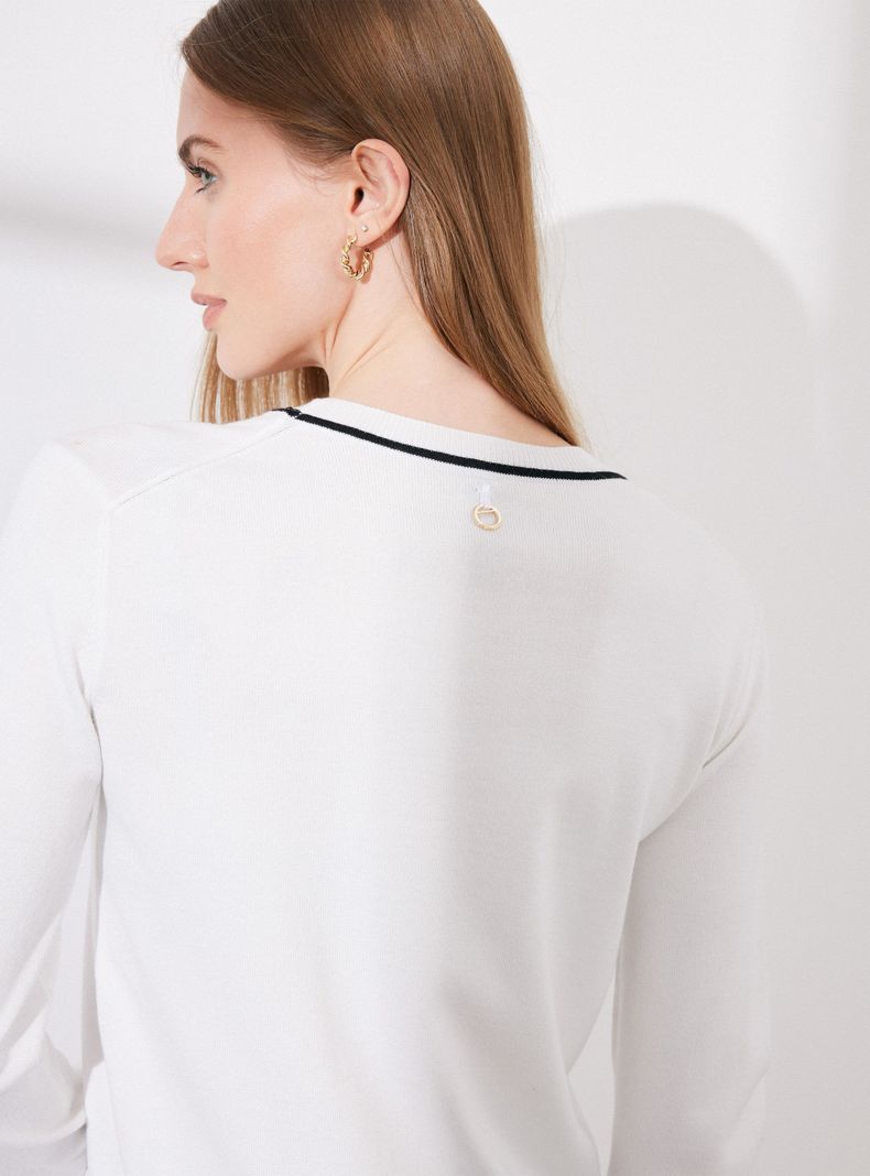 Sweater con Línea en Contraste en Cuello y Puño-3