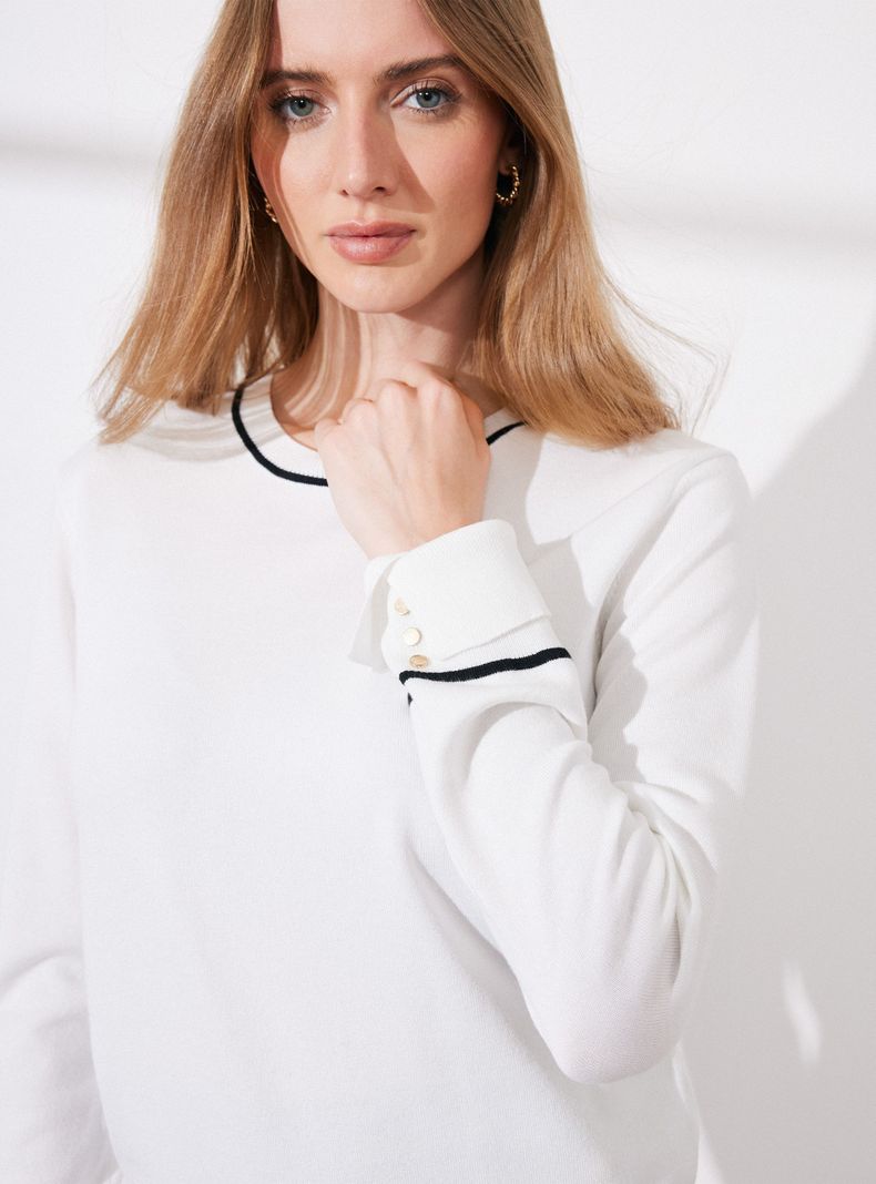 Sweater con Línea en Contraste en Cuello y Puño-2