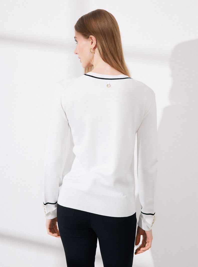 Sweater con Línea en Contraste en Cuello y Puño-1