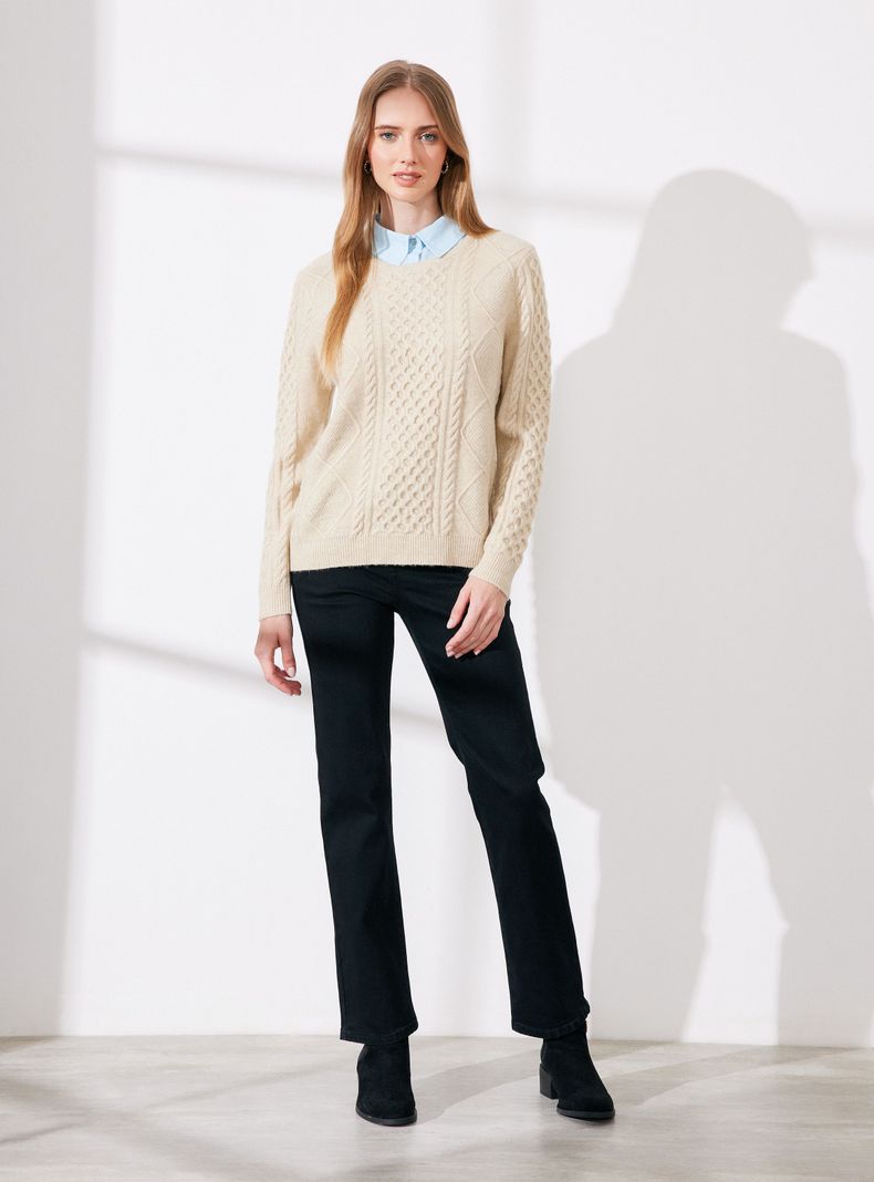 Sweater Trenzado con Cuello Camisero Sobrepuesto-4