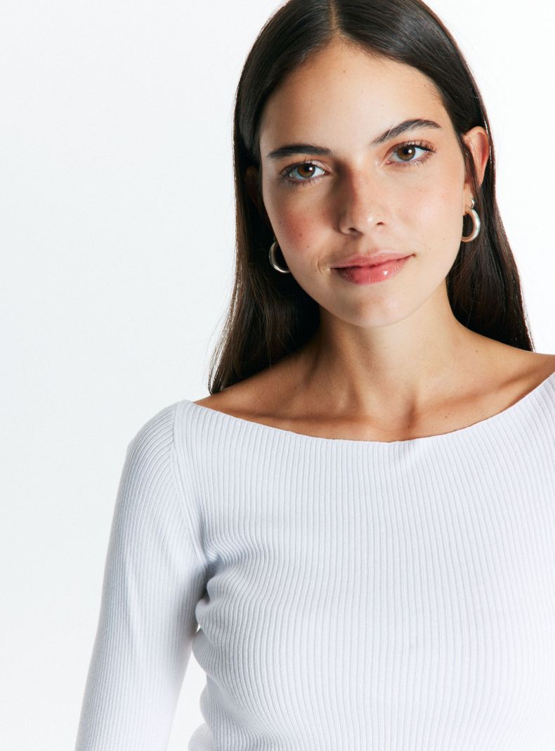 Sweater Crop Cuello Bardot-3