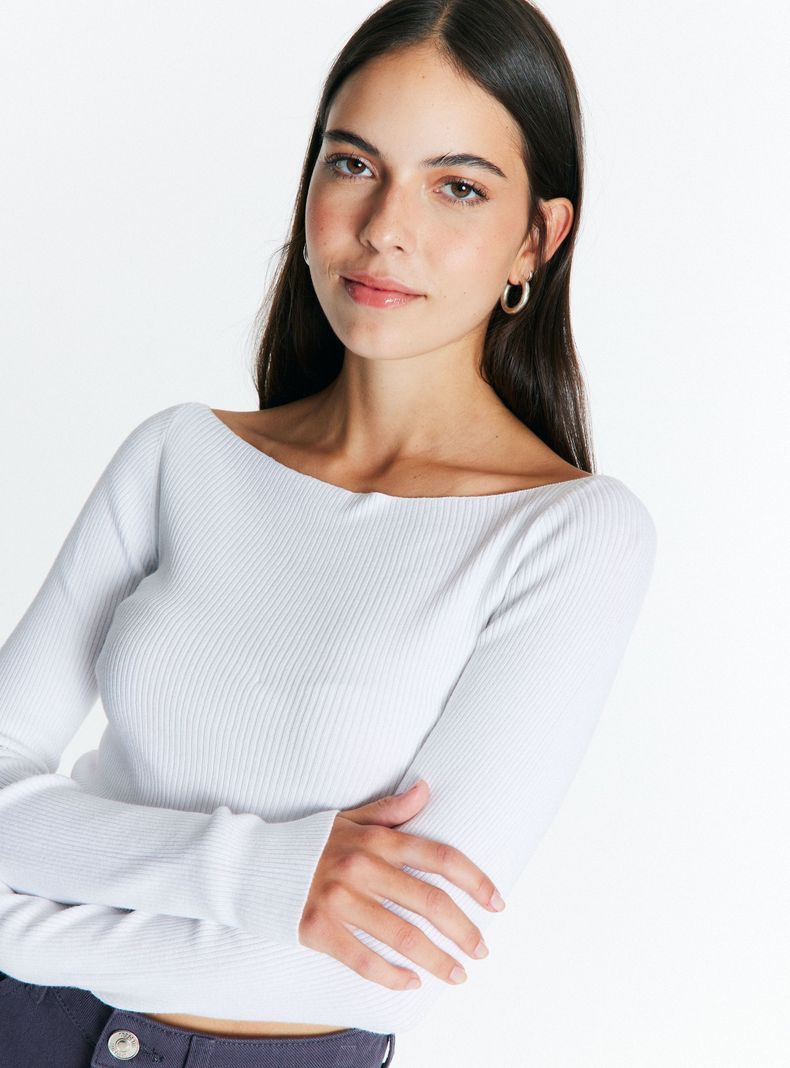 Sweater Crop Cuello Bardot-2