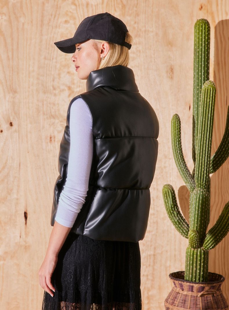 Parka sin Mangas Efecto Piel-1