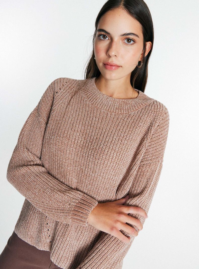 Sweater Sólido Cuello Redondo-2