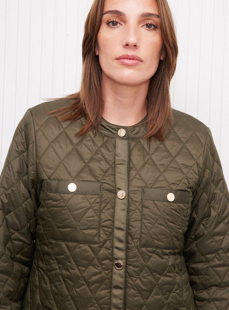 Parka Corta Quilt con Botón Metálico Bolsillos-3