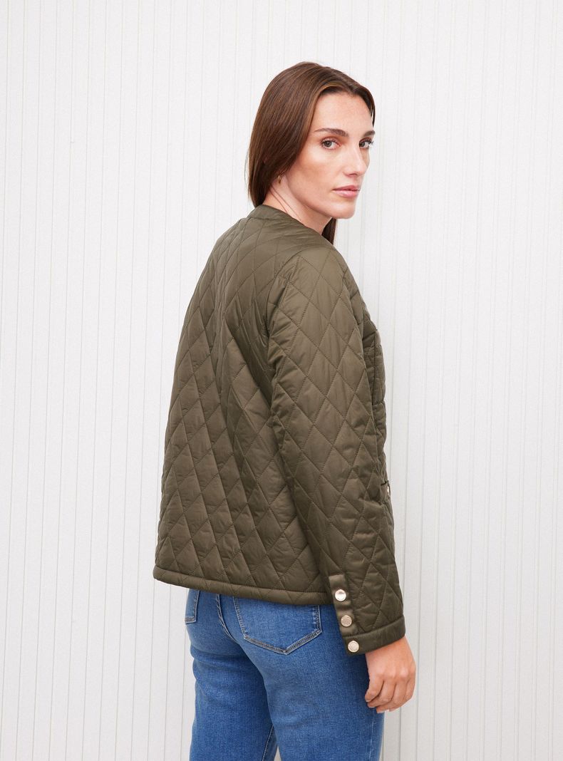 Parka Corta Quilt con Botón Metálico Bolsillos-1