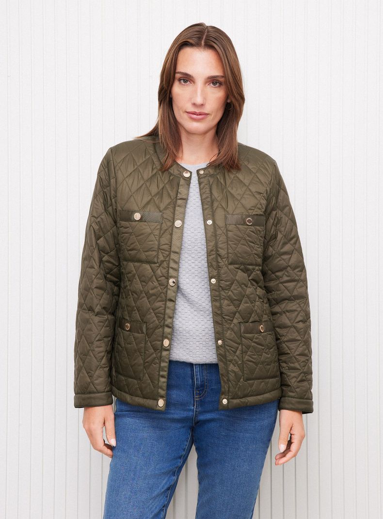 Parka Corta Quilt con Botón Metálico Bolsillos-0