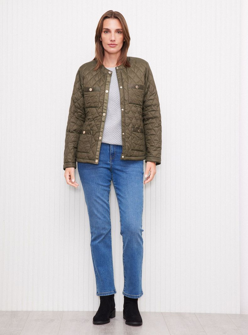 Parka Corta Quilt con Botón Metálico Bolsillos-4