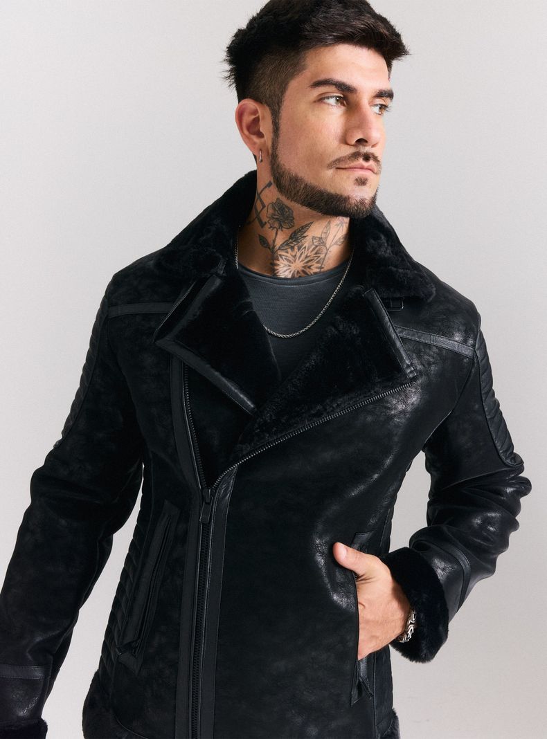 Chaqueta Aviadora Biker Ecocuero Texturado-2
