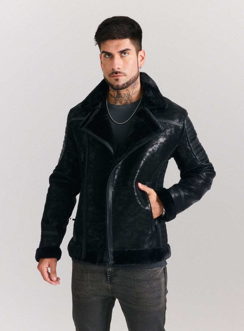 Chaqueta Aviadora Biker Ecocuero Texturado-0