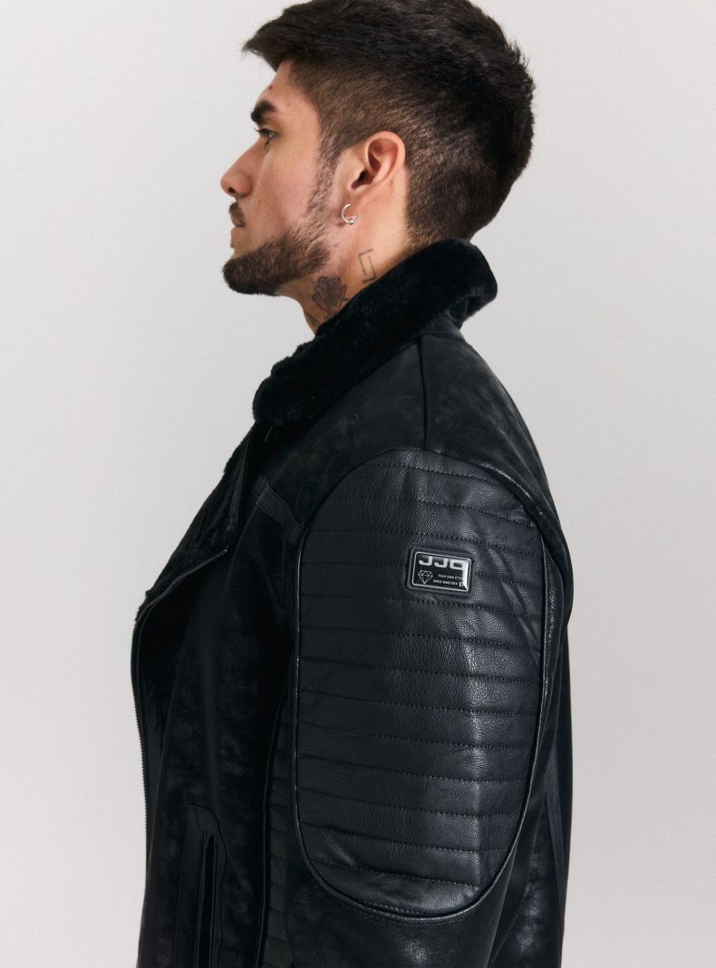 Chaqueta Aviadora Biker Ecocuero Texturado-3